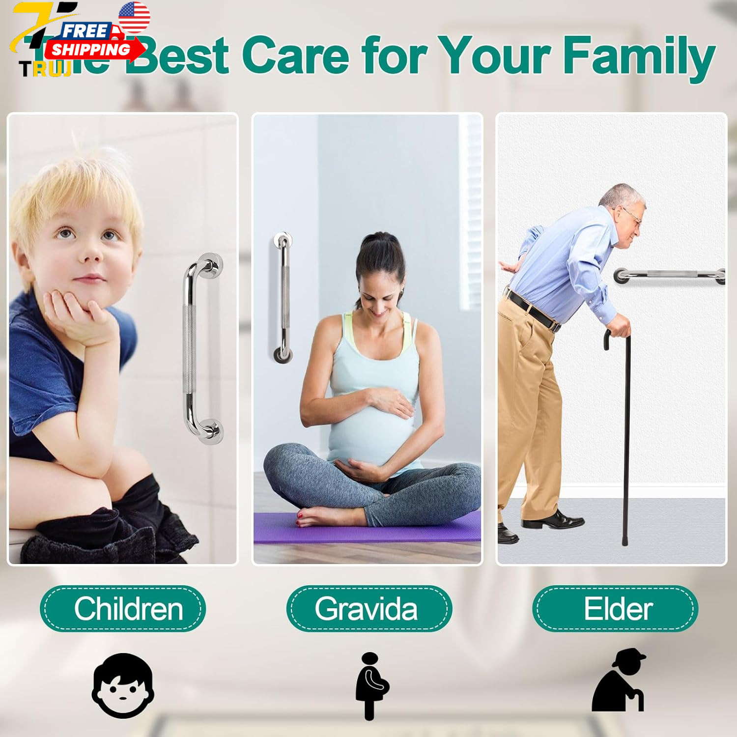 2 Pack 16 Inch Grab Bars for Bathtubs and Showers Safety Bathroom Shower Grab Ba