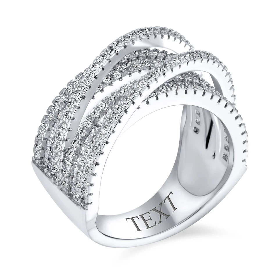 Anillo Art Deco Circonita Crossover Cóctel Distintivo Plateado 4 Filas Baguette Foto 4 de 4