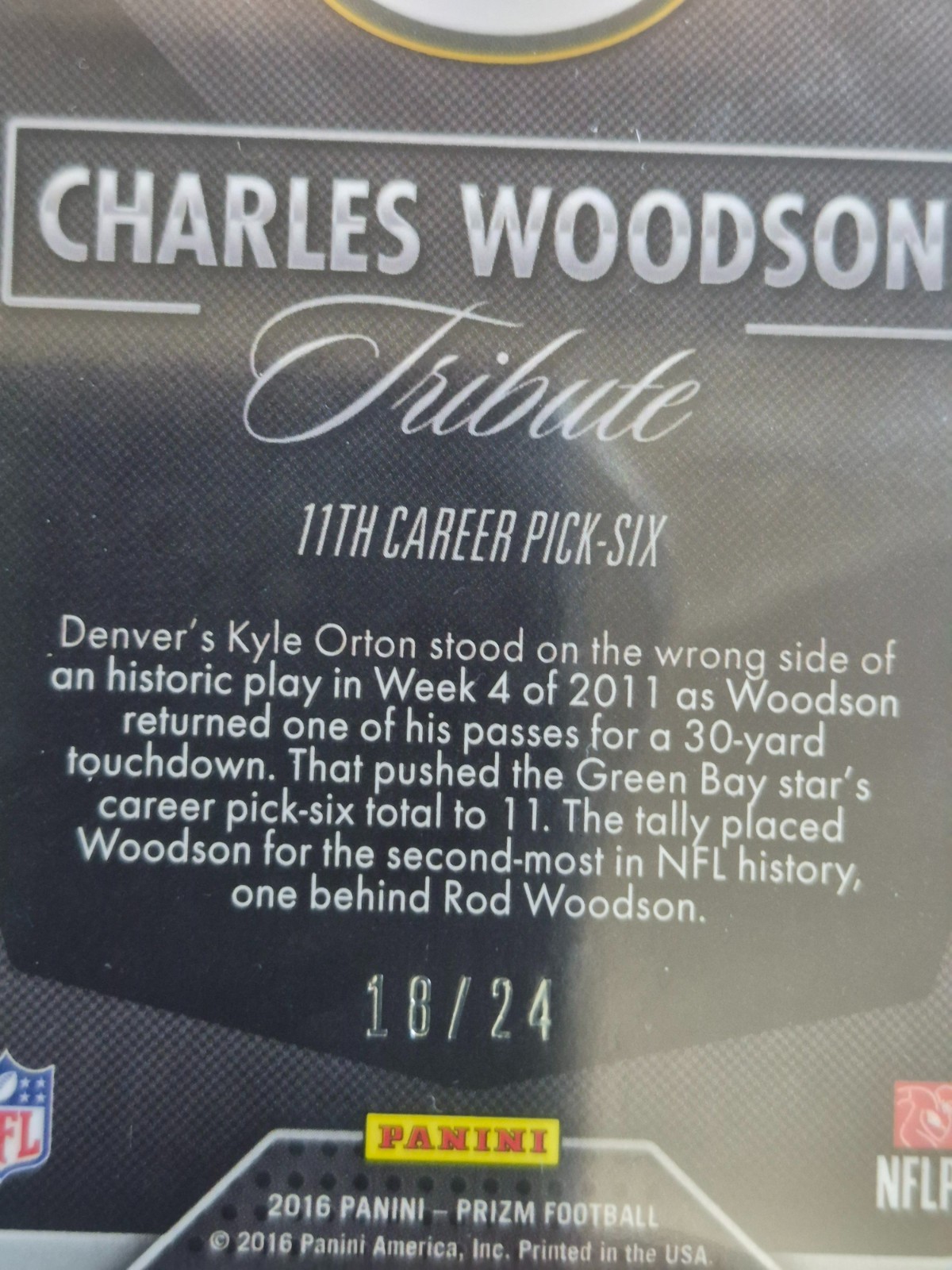 2016 Panini Prizm Charles Woodson Tribute #CWT-20 PSA 8 18/24 POP 1 view 3