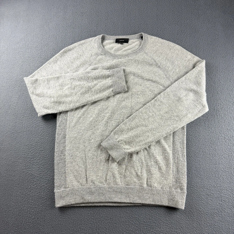Suéter Vince Masculino M Cinza Olho de Pássaro Gola Redonda Malha Cashmere Lã Pulôver Luxo* - Imagem 2 de 4