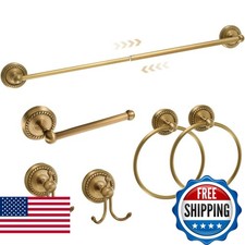 Otoolling 6 Pcs Antique Brass Gold Bathroom Accessories Set Towel Bar Ring