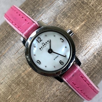 Skagen Women 345SSLP Dress MOP Dial Pink Leather Quartz Analog 19mm Watch 6 3/4''