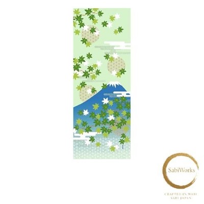 New Hamamonyo Illustrated Hand Towel: Summer Maple Leaves and Mt. Fuji