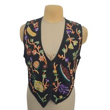 New Directions Vest Women Large Black Fruit F...