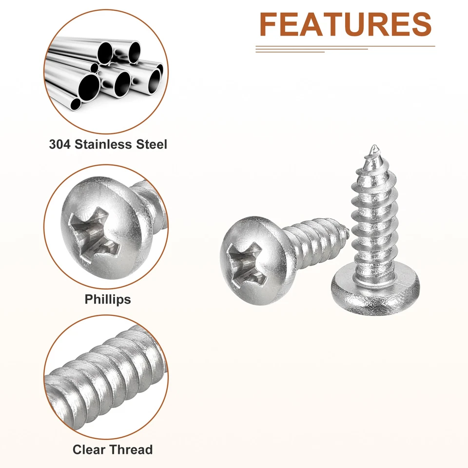 #8x1/2" Phillips Pan Head Self-tapping Screw - 200Pack - 304 Stainless Steel - Image 4 of 4