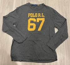 Polo Ralph Lauren Men's Heathered Gray Varsity RL 67 Long Sleeve T-Shirt XL EUC