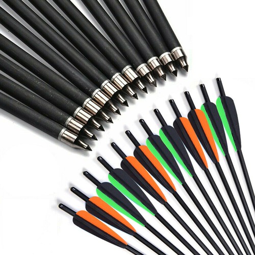 12 Flèches De Chasse En Carbone 8.8mm - Plumes Plastique Vertes - Neuves