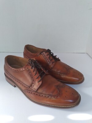 Classic Cognac Brown Leather Wingtip Oxford Dress Shoes  display picture 2