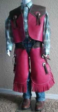 Custom Made Pink Leather Kids Chinks and Vest Set/Made in USA
