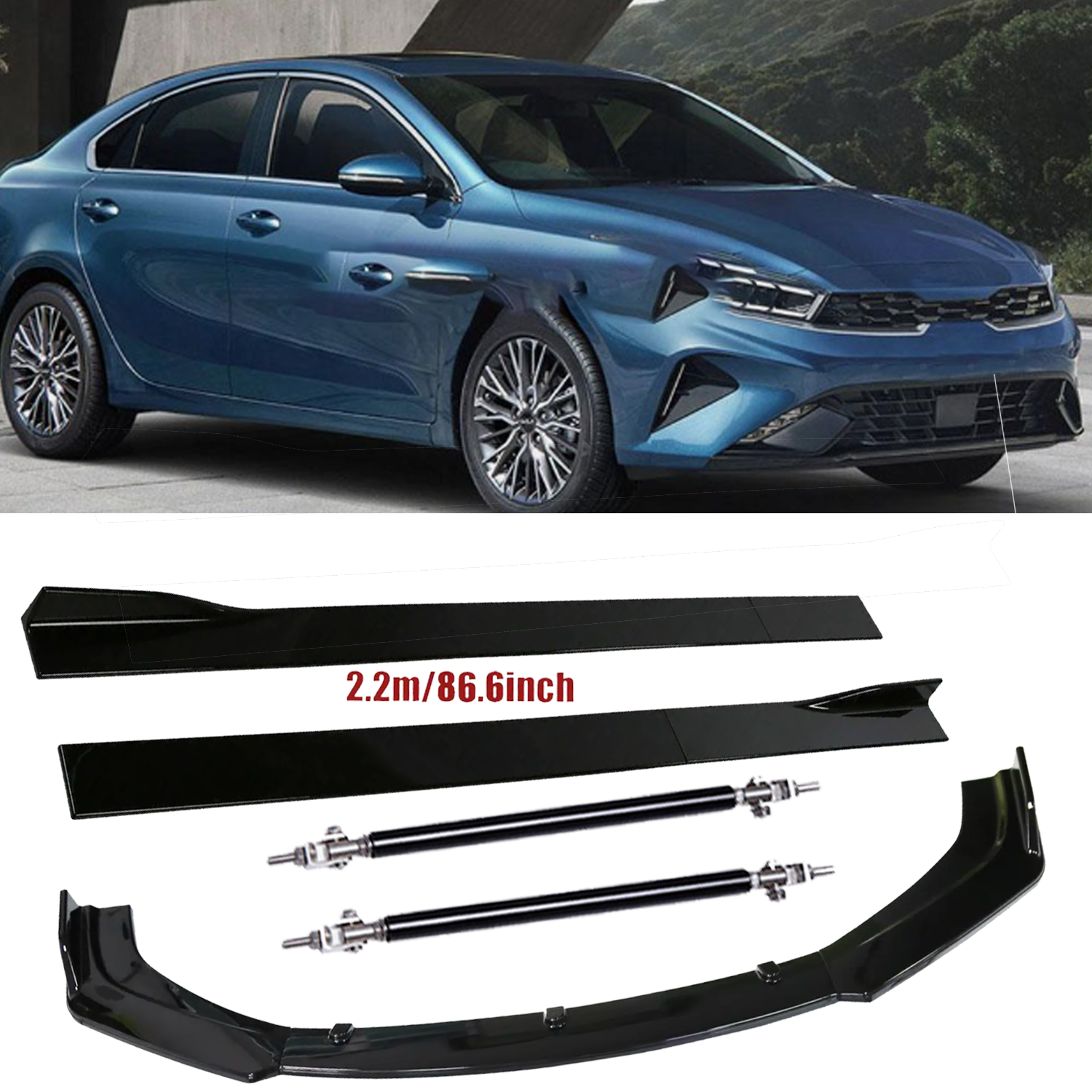 Front Bumper Lip Splitter Spoiler Strut Rods For Kia Forte Soul Optima