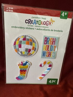 Creatology Embroidery Stickers Bright Holiday Wishes 4 Pcs New