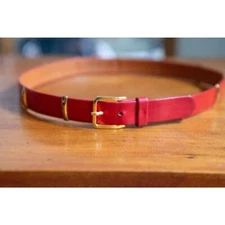 Vintage Women's Thin Red Leather Belt with Gold Bars Morris Moscowitz Small 27"