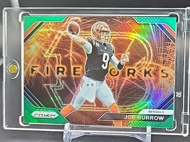 JOE BURROW FIREWORKS PRIZM GREEN INSERT HOLO WITH CASE NFL CINCINNATI BENGALS - Image 2 of 4