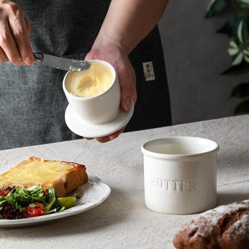 Butter Crock with Lid for Countertop - Ceramic French Butter Dish 4" x 3" - Picture 4 of 6