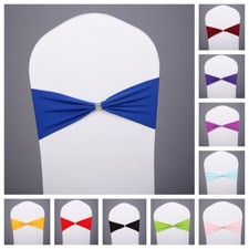 10 PCS Spandex Elastic Rhinestone Buckle Chair Sashes Party Wedding Decor