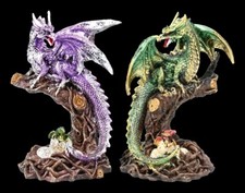 Drachenfiguren Set - Mutterliebe bunt - Fantasy Drachenfamilie Dekostatue