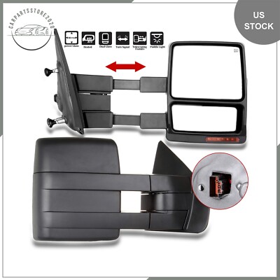 Fit for 2007-13 14 F150 Side Trailer Power Heated LED Signal Towing Mirrors Pair