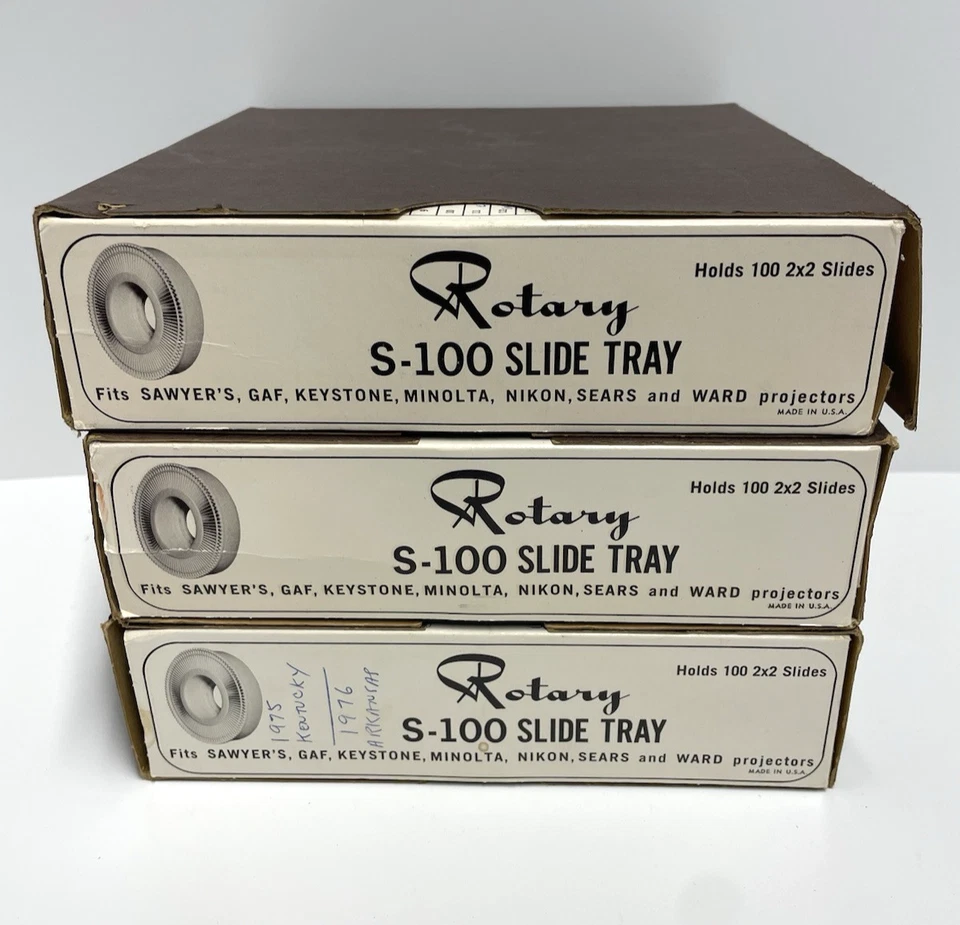 Bandeja Deslizable Vintage GAF Sawyer's Rototray Rototray 100 Carrusel Con Caja Lote de 3 1964 Foto 2 de 4