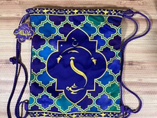 Disney Aladdin Cinch Drawstring Bag Purple Gold Genie 14" x 12" Read Description