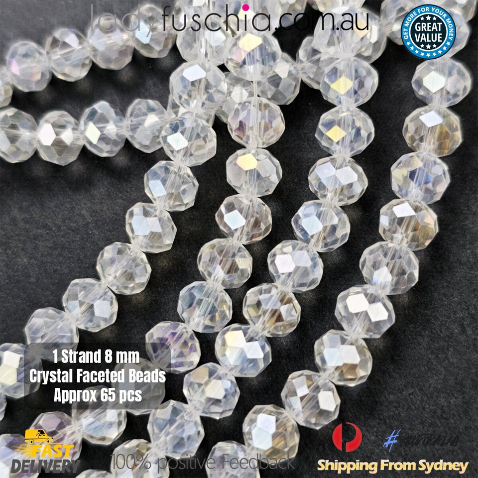 1 Strand 8mm Clear Rondelle Faceted Glass Crystal Beads Multiple Colour