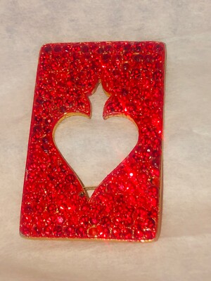 Playing Cards Rhinestone Jay Feinberg Brooch-Red Rhinestones-Gold-Playing Cards-Clubs ...