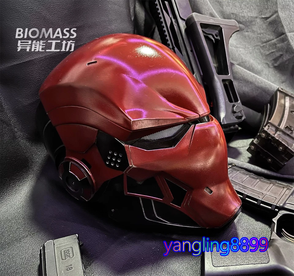 Red Hood Red Helmet 3D Print w/ Led Eyes Pale Rider Cosplay Mask Halloween Prop - Image 2 of 4