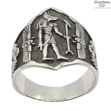 SilverNess Men's Jewellery Egyptian Horus & symbols Ring: 925 Sterling Silver