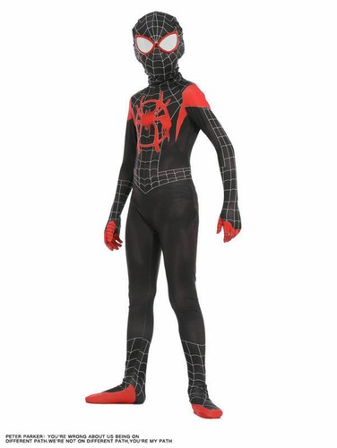Spider Man Into the Spider Verse Jumpsuit Costume Kids Miles Morales Zentai Suit - Picture 3 of 10