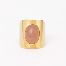 Moonstone Ring Orange Crystal Gemstone 24K Gold Plated Oval Large Band Heal Gift