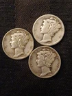 Mercury Dimes LOT OF 3 MIXED Dates. Coins Contain 90% SILVER+BONUS 2 WAR NICKELS