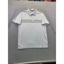TravisMathew Mens White Striped Performance Golf Polo Shirt Size Medium