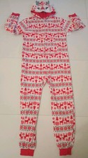 New Pjs  Presents Reindeer Rudolph X-Mas Sleeper Pajama One Piece Kids Sz 10-12