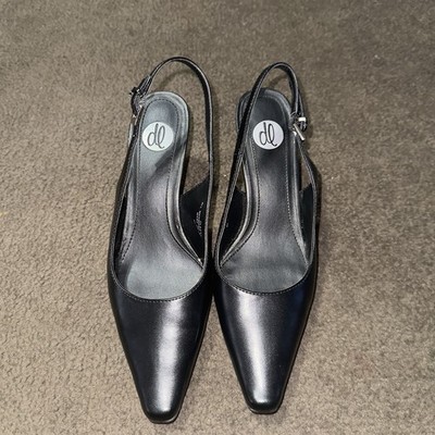 Donna Lawrence ''Classy'' Black Slingback Kitten Heels size 7.5 Faux Leather
