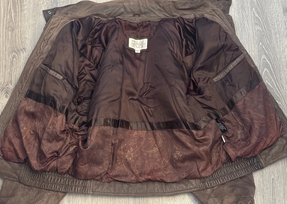 Pelle Studio винтажный кожаный бомбардировщик полный молнии коричневая куртка пальто мужчин XL - Изображение 3 из 4