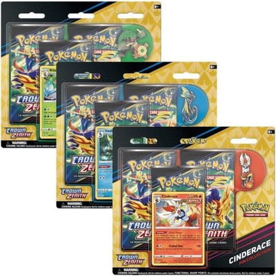 Pokemon TCG Crown Zenith 3 Pack Pin Sammlung Blister Set - Je eines Design
