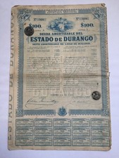 1910 Republica Mexicana 5% Estado de Durango - 100 Pesos mit Coupons - Anleihen
