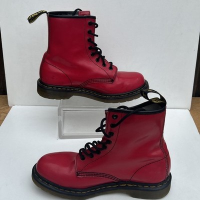 DR MARTENS Red Patent Leather Eyelet Ankle Boots UK SIZE UK