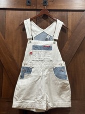 VTG Y2K 90  s No Excuses Colorblock White Light Wash Jean Overall Shortalls Med