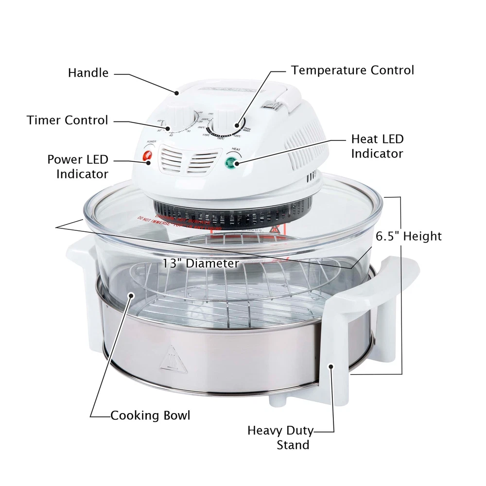 Powerful 12-17 Quart Halogen Air Fryer Oven with Accessories & Timer