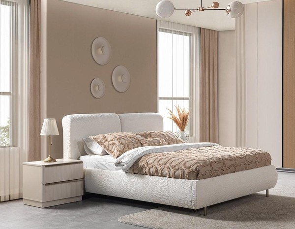 Bett 2X Nachttisch Schlafzimmer Stil Modern Farbe Weiß Neu Praktisch-image