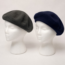 Premium Classic French Style Beret - 100 Acrylic - Lot of 2 Navy and Gray EUC