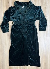 VTG Jonquil Diane Samandi Green Velvet Embroidered Robe Housecoat Belt L