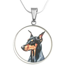 DOBERMAN DOG  Art Print S. Steel Necklace Free Engraved message on back