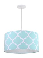 Runde HäNgelampe Blau Weiß Retro Stoff Schirm Pendelleuchte Esstisch Wohnzimmer