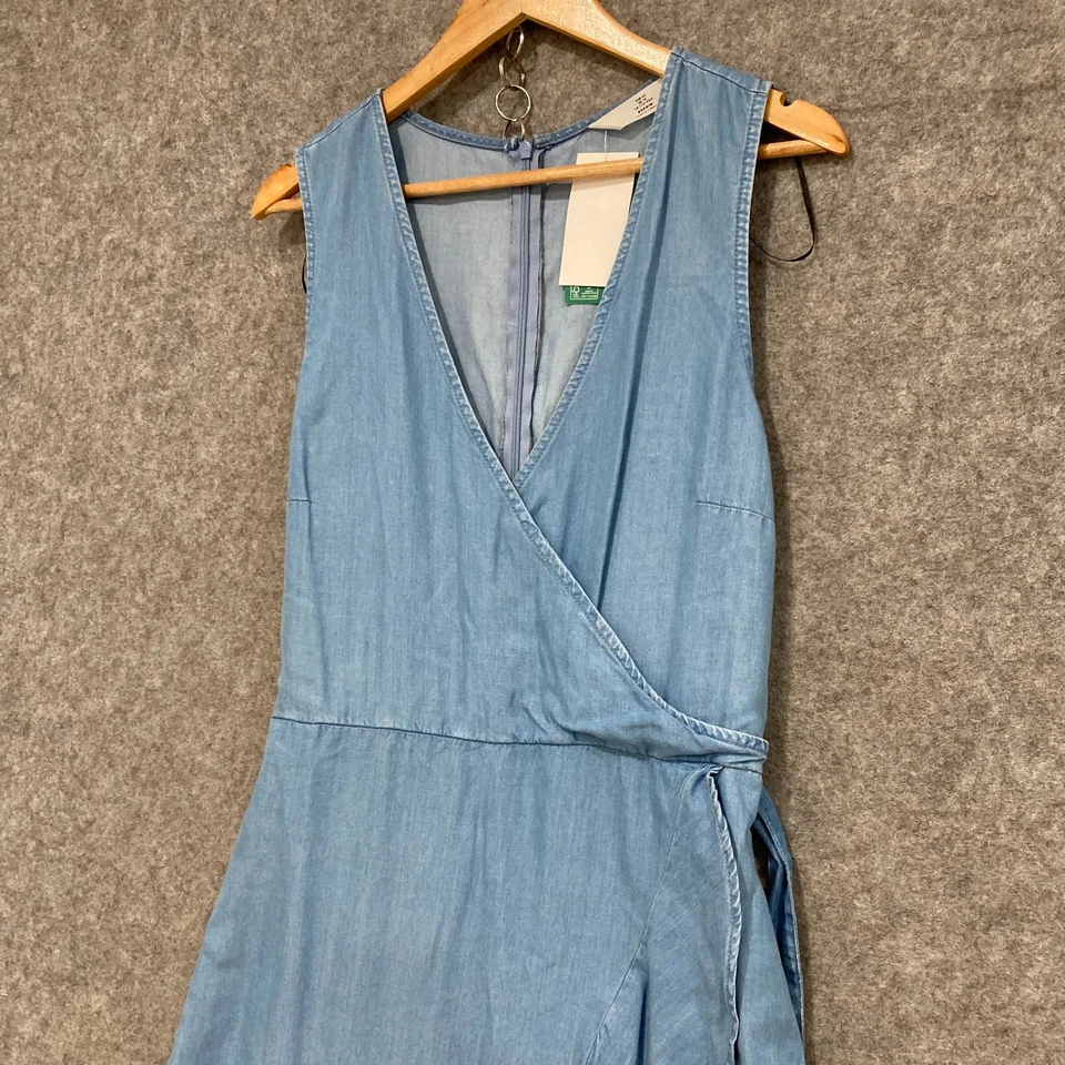 NEW H&M Dress Womens Size 14 Blue V-Neck Belt Wrap Midi Lyocell Denim 52104 - image 2 of 4