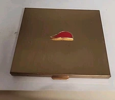 Vintage Gold Tone Compact With Mirror, Original Puff And Powder