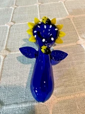 Premium 4" Glass Hand Pipe Bowl Piece Sunflower Bees Design Smoking Glassware