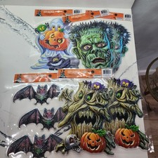 Vintage Momentum Brands 6 Large Halloween Window Clings Bats Ghost Frankenstein