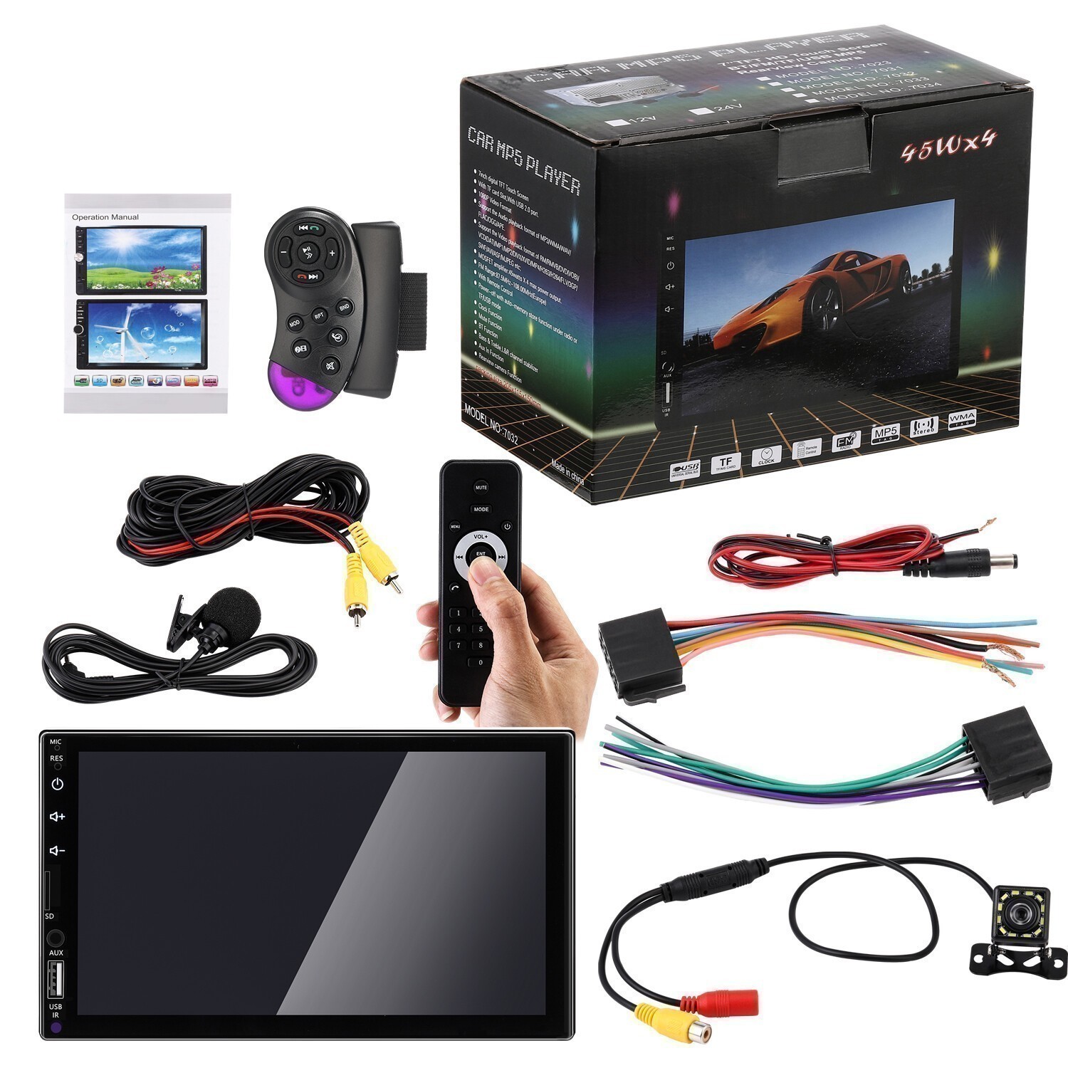 7" Car Radio For Apple/Andriod Carplay Car Stereo Touch Screen Double Din Camera