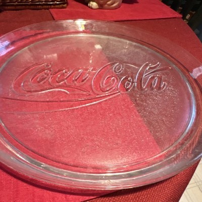 Coca-Cola Clear Glass Advertising Tray Embossed Logo Soda Theme